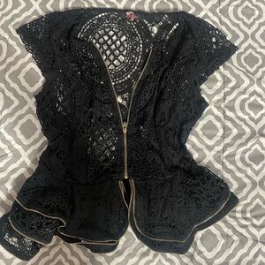 Xtaren Black Lace Zip-Up Blouse
